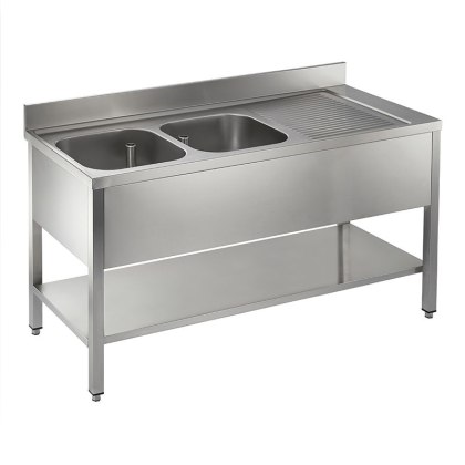 Catering Double Bowl Single Drainer On Frame 1500mm