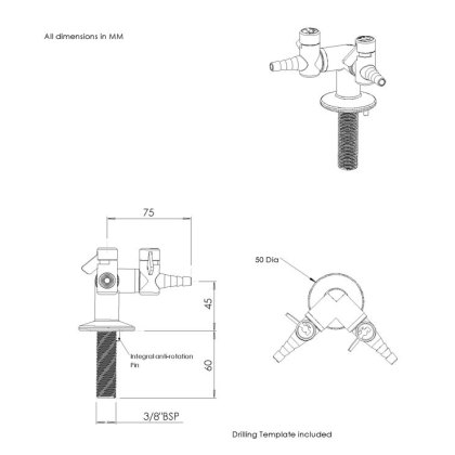 2 Way Bench Mounted Gas Tap