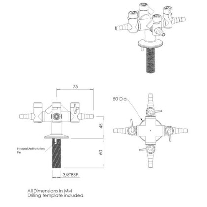 4 Way Bench Mounted Gas Tap