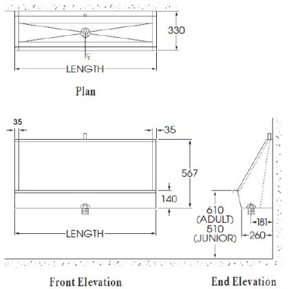 Vandal Resistant Wall Hung Trough Urinal 2100mm