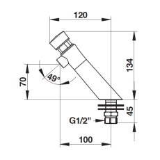 Angled Press Button Tap - Red Indice Angled Press Button Tap - Red Indice