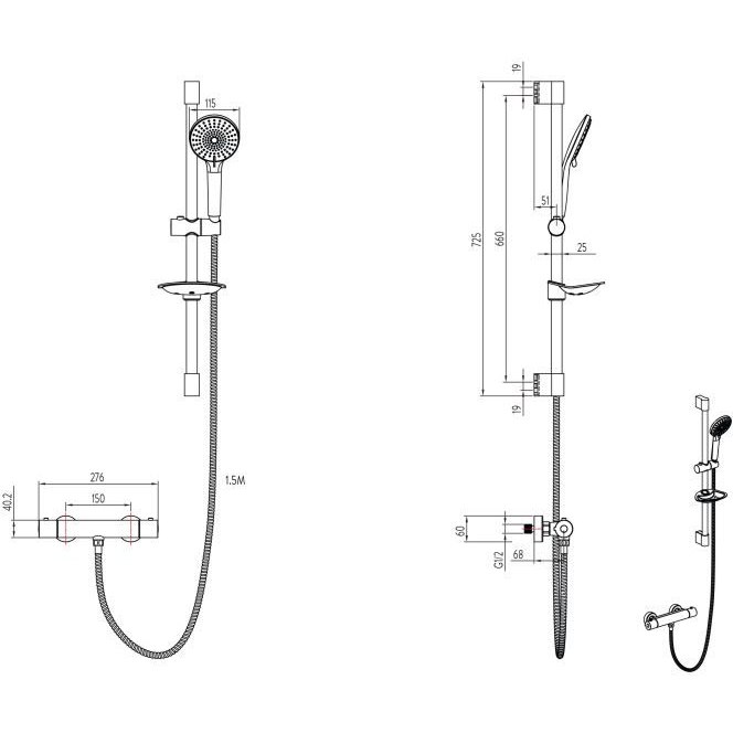 Gainsborough Cool Touch Bar Thermostatic Mixer Shower